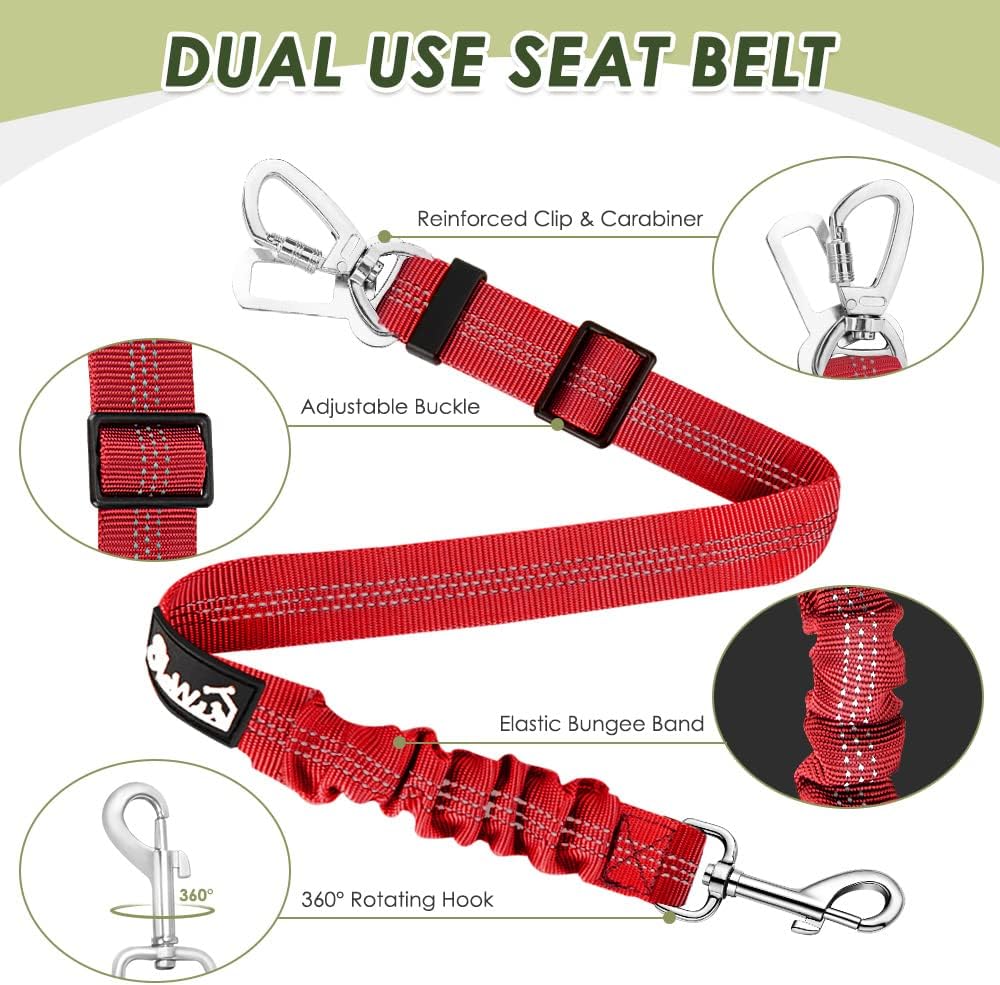 SlowTon Dog Seatbelt, 2 Pack Dog Seat Belt Car Leash Adjustable Elastic Bungee Buffer Heavy Duty Nylon Reflective Pet Safety Tether Connect to Dog Harness for Travel Riding in Vehicle (Daul Clip, B) - Image 8