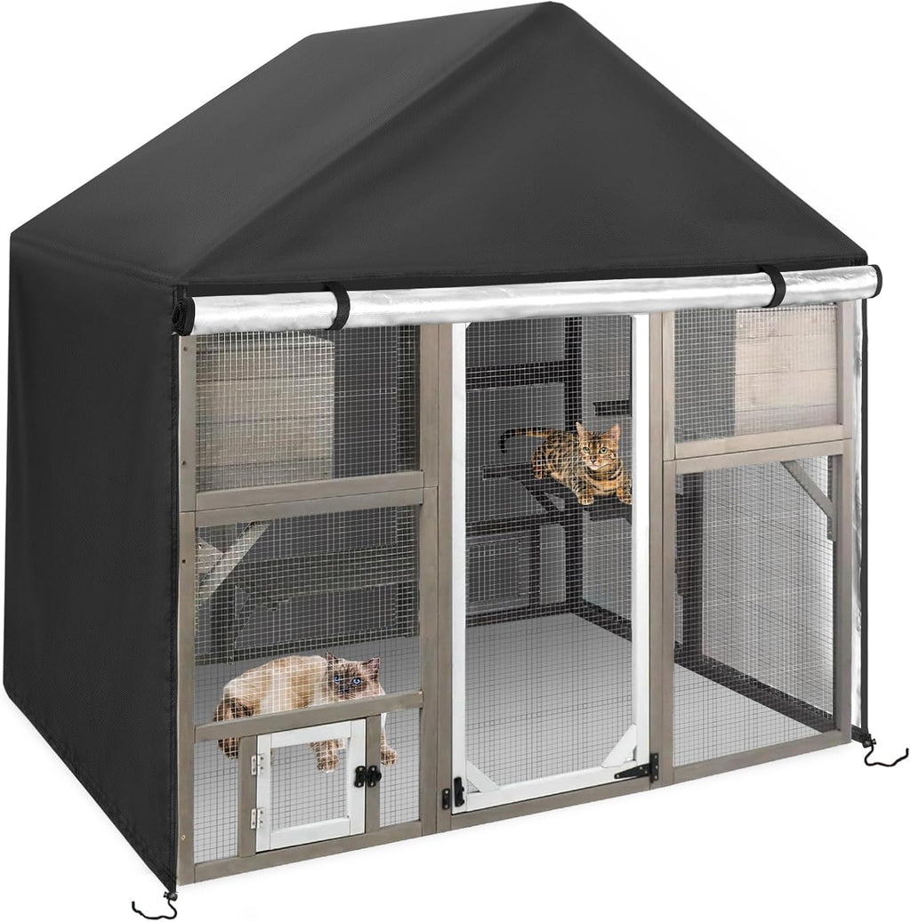 Catio Cover, 37" L x 23.5" W x 50" H Waterproof Cover for Outdoor Cat Enclosure, 420D Cat Cage Cover for Homey Pet Cats Cages, Black (Catio Not Included) - Image 11