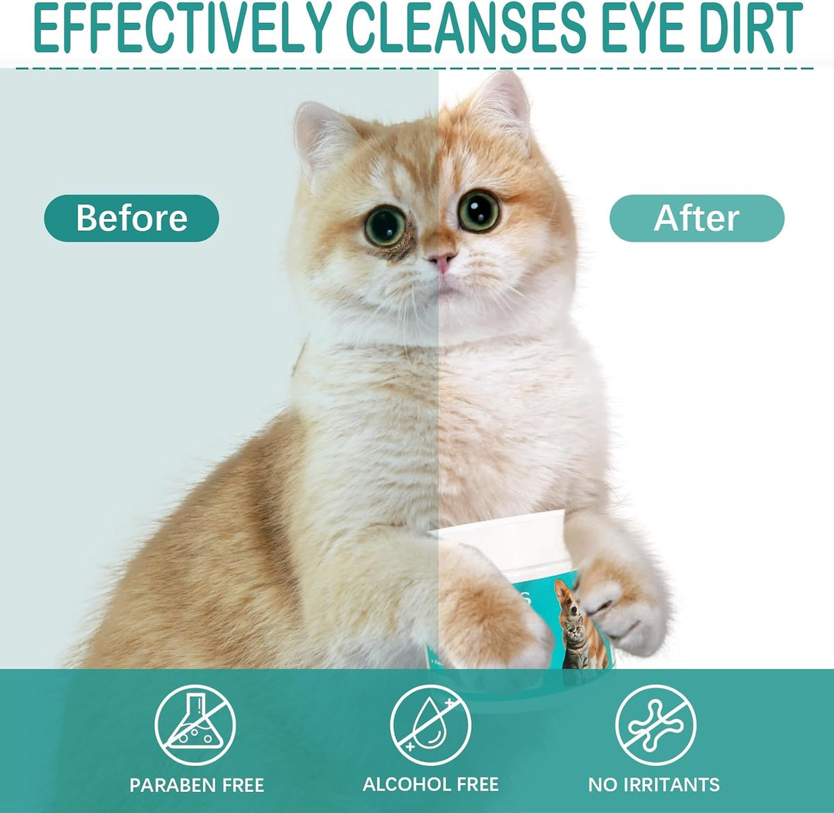 Hypoallergenic daily pet eye care wipes container showing product details