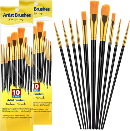 AROIC 20 Piece Black Mixed Paint Brush Set front view showing assorted brush tips and sleek black handles for art projects.