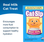 Cat-Sip lactose free real milk treat container highlighting taurine benefits for felines.