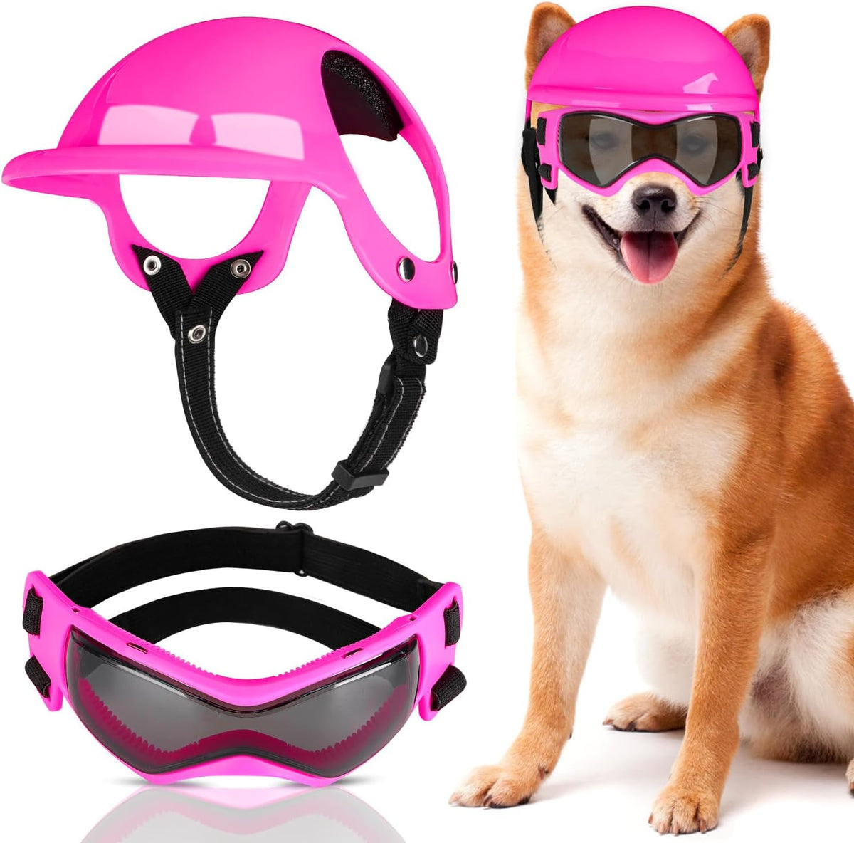 SlowTon Dog Helmet and Goggles - UV Protection Doggy Sunglasses Dog Glasses Pet Motorcycle Helmet Hat with Ear Holes Adjustable Belt Safety Hat for Small Medium Large Dogs Puppy Riding (Black, S) - Image 12