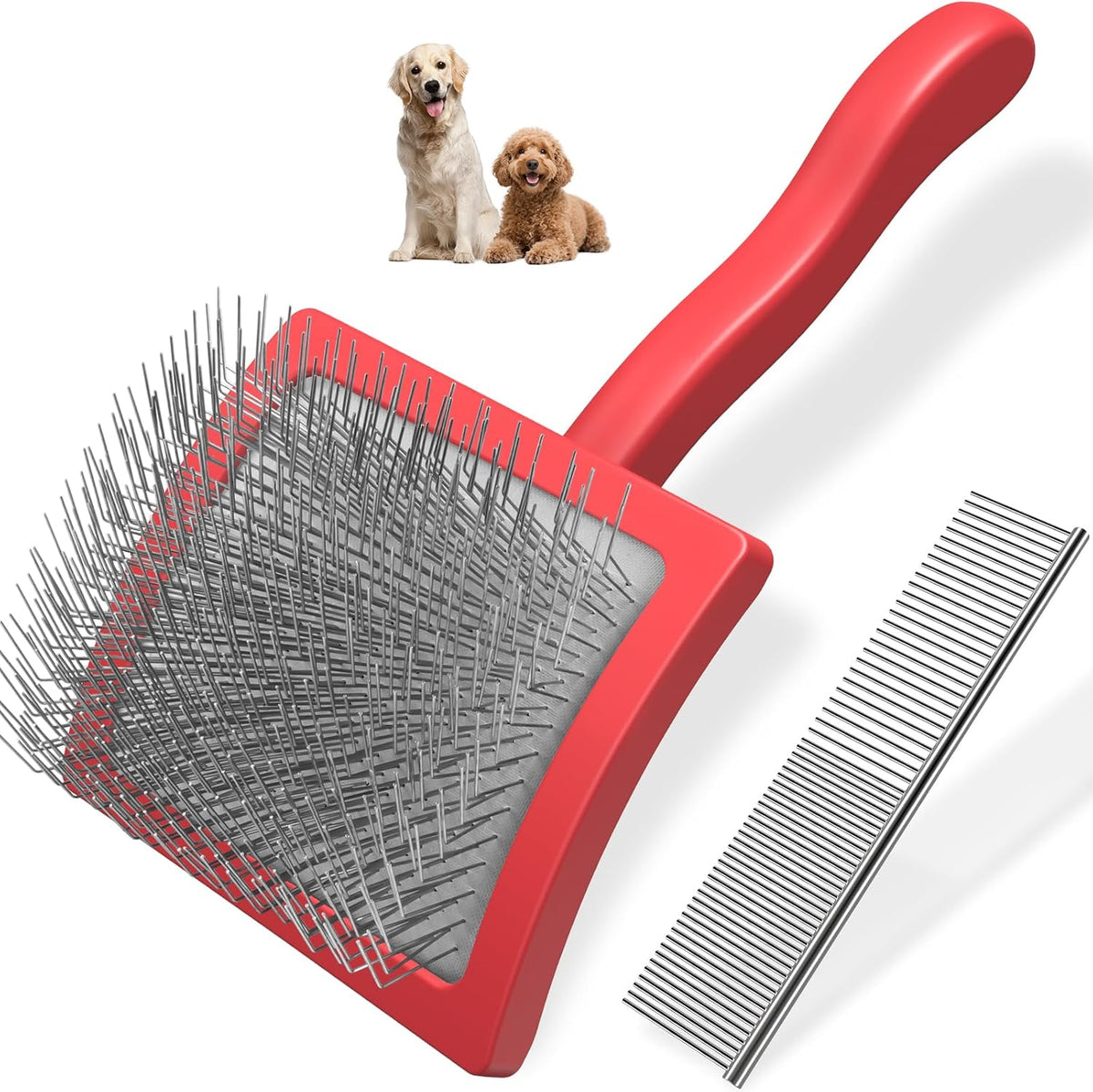 Saccison professional dog slicker brush and pet comb grooming kit front view
