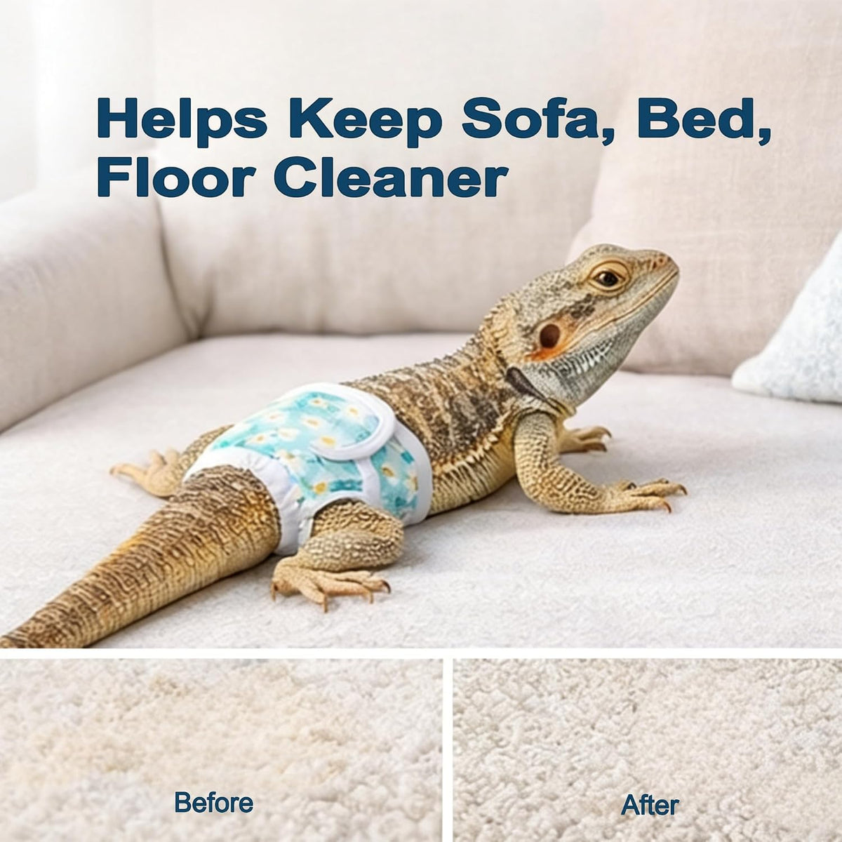 Complete blue reptile diaper set with matching mat