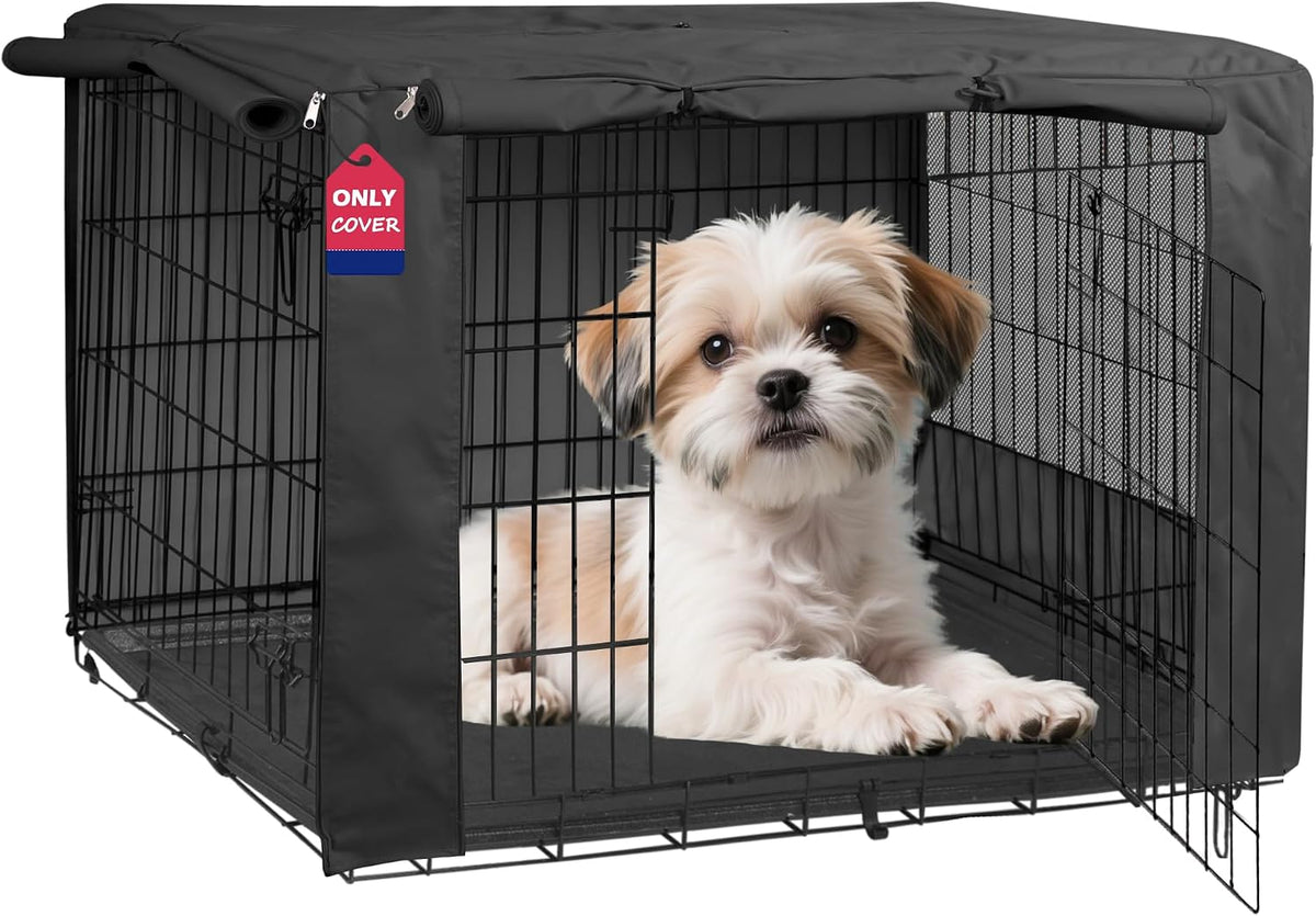 Top view of the HiCaptain dog crate cover highlighting the convenient handle access slots