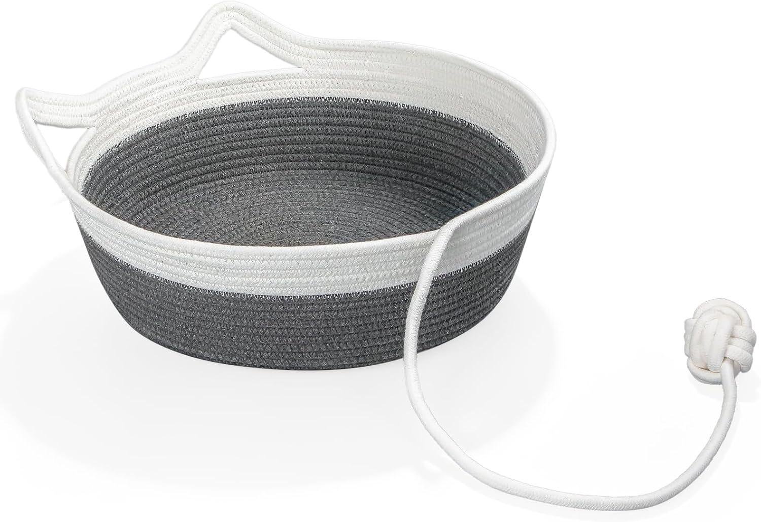 Cotton Rope Woven Cat Bed, Pet Sleeping Bed with a Playing Rope Ball, Foldable Sleeping Basket for Cats, Puppies, Rabbits and Small Pets (Large, Brown & Beige) - Image 12