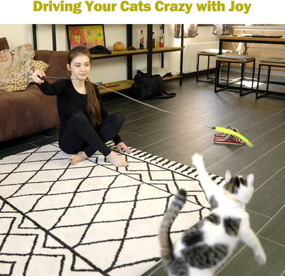MeoHui cat wand toy collection with multiple colorful feather options for bored cats.