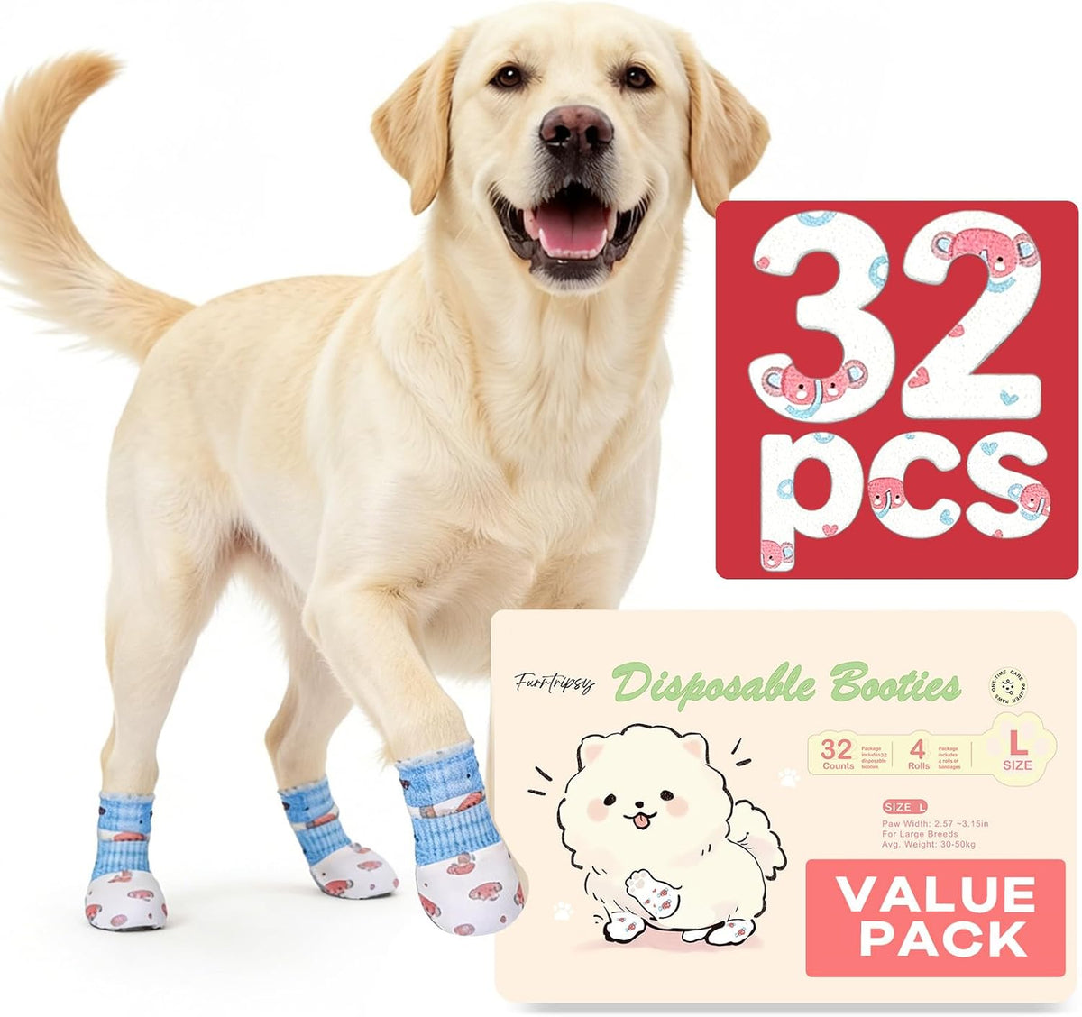 Disposable Dog Booties with 4 Rolls Bandages, Dog Paw Protectors for Hot Pavement, Dog Boots to Prevent Licking Paws & Recovery, Gentle Paw Covers 32 Pcs (Size S: Paw Width 1.18-1.77") - Image 10