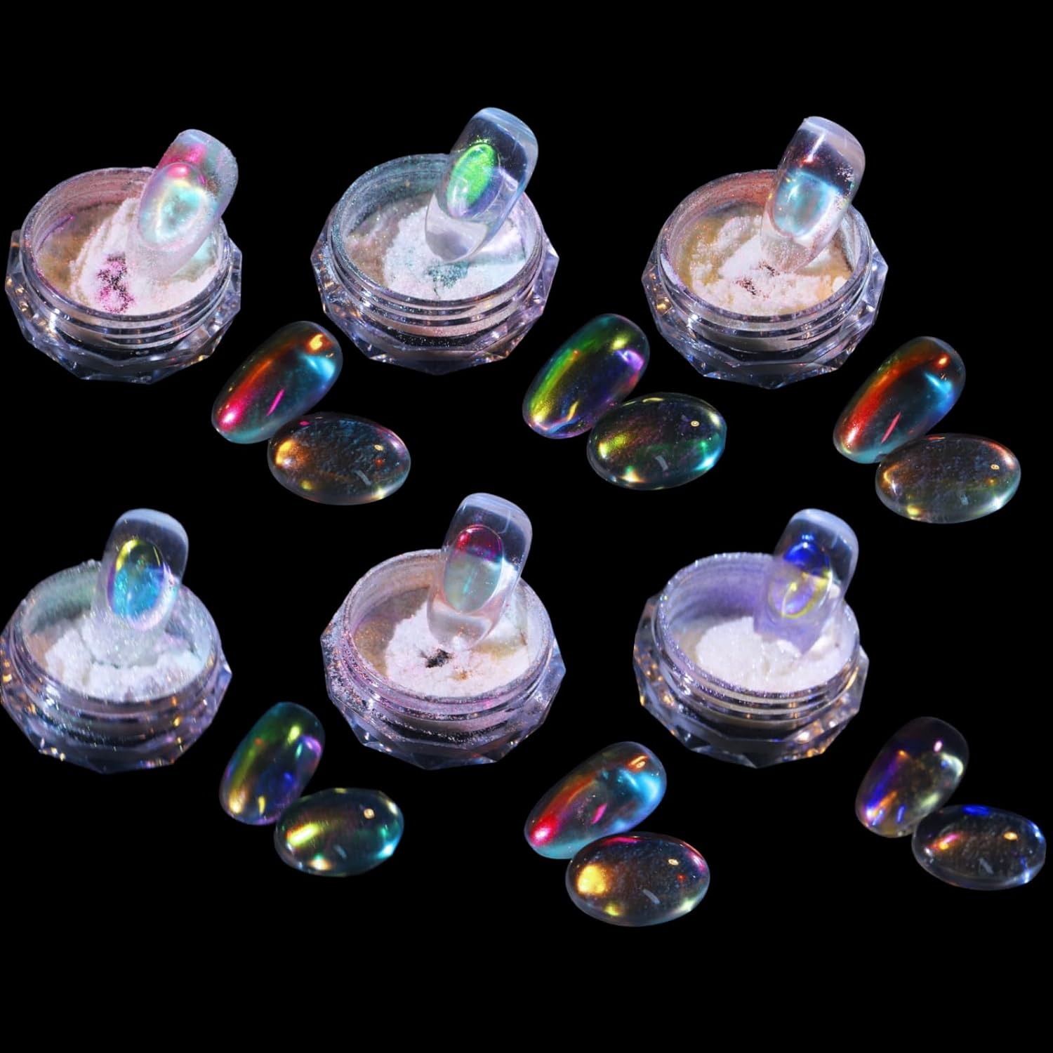 Charming May Ice Transparent Aurora Nail Powder 6 box set front view