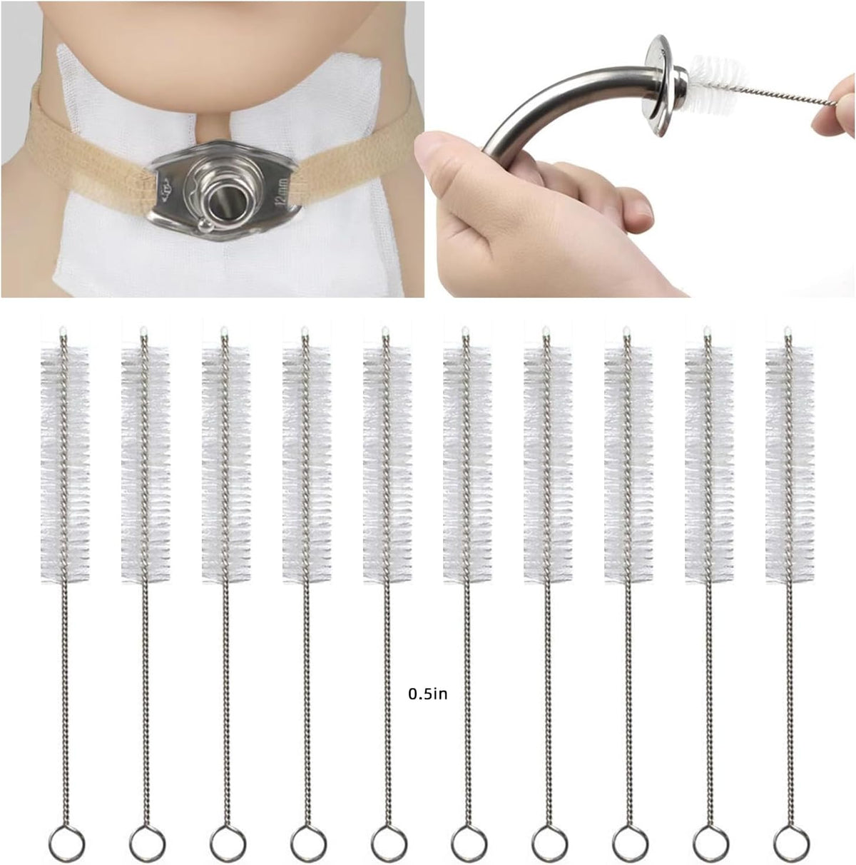CRAZY ROSA Tracheostomy Cleaning Brushes 10-piece set front view for medical hygiene.