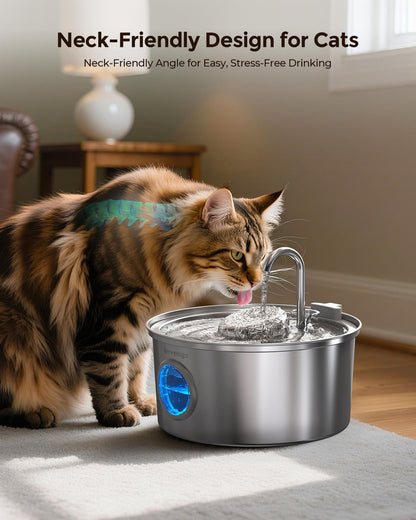 Invengo Cat Water Fountain Stainless Steel, 108oz/3.2L Pet Fountain with Large Water Level Window, Ultra Quiet Automatic Cat Water Dispenser for Cats and Dogs, 2 Flow Modes, Splash-Proof Design - Image 9