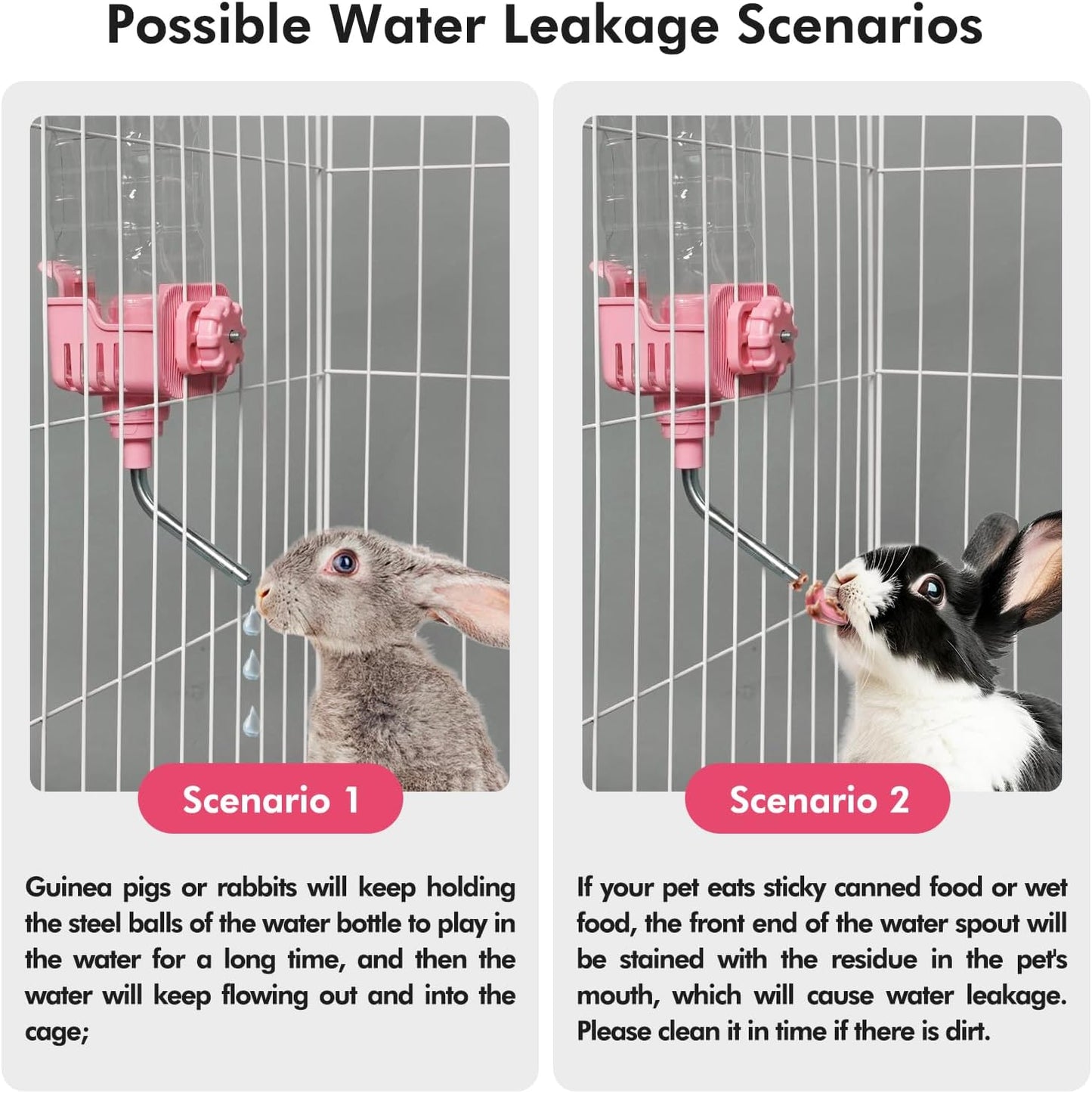 Vannon Small Animal Water Dispenser for Cage, 30oz Auto Feeding Crate Water Bottle for Rabbit, Chinchilla, Ferret, Guinea Pig, Squirrel, Hedgehog, Pet Nozzle Diameter: 10mm, BPA Free, Pink - Image 3