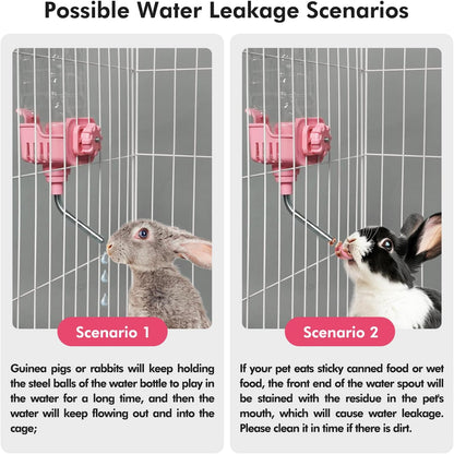 Vannon Small Animal Water Dispenser for Cage, 30oz Auto Feeding Crate Water Bottle for Rabbit, Chinchilla, Ferret, Guinea Pig, Squirrel, Hedgehog, Pet Nozzle Diameter: 10mm, BPA Free, Pink - Image 3