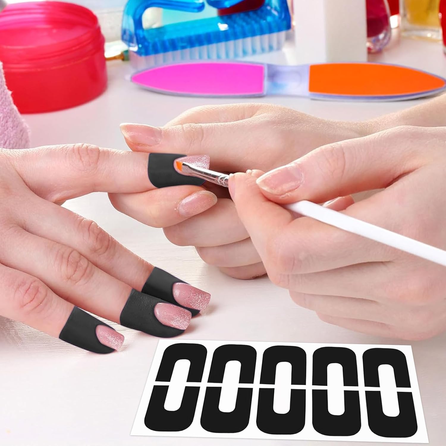 NAILWIND U Shape Nail Polish Protector front view showing black reusable stencils for cuticle guard protection