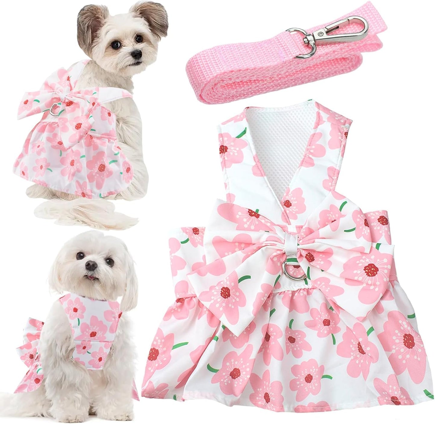 LAPOHI dog dress harness pink floral front view