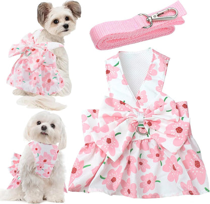 LAPOHI dog dress harness pink floral front view