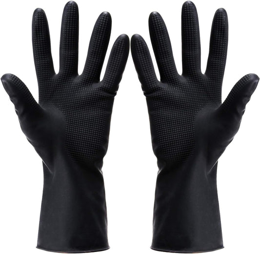VOVCIG professional hair dye gloves front view showing the pair of black reusable rubber gloves