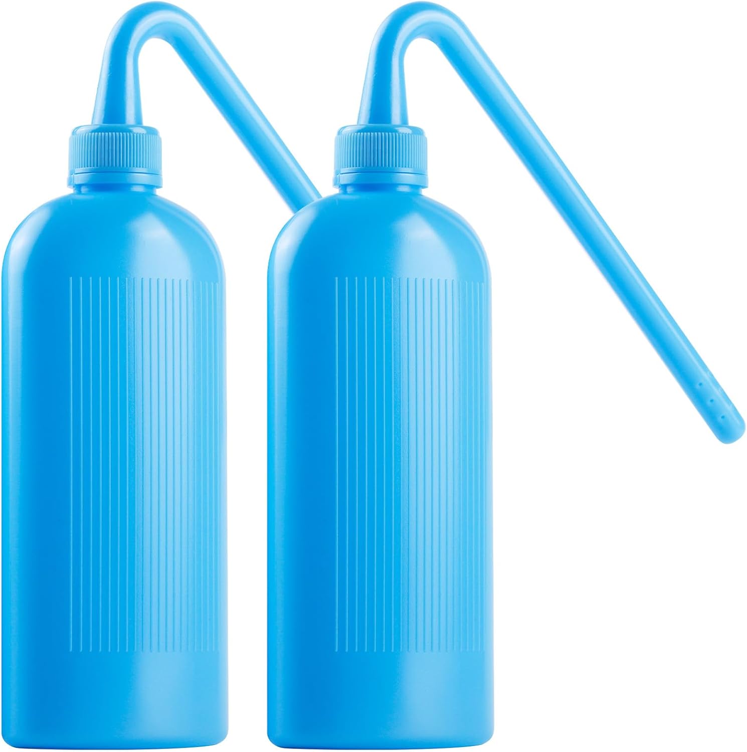 HNYYZL Colostomy Bag Cleaning Tool front view showing two blue reusable stoma wash bottles with extended pipes
