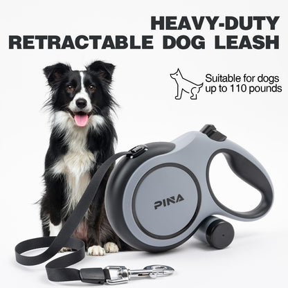 Side profile of grey Pina retractable dog leash for large dogs