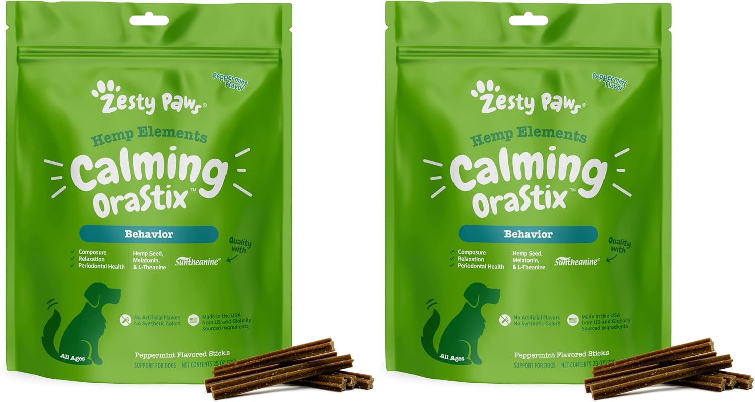 Zesty Paws OraStix for Dogs - Calming Dental Sticks for Stress with Hemp Melatonin Chamomile Dog Healthy Teeth and Gums Calm Composure for Fireworks and Thunderstorms - 25oz - Image 11