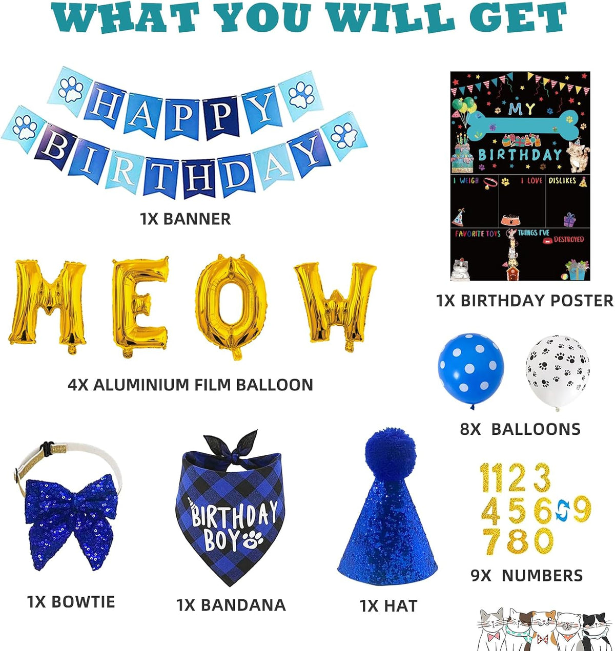 Blue plaid Birthday Boy bandana for cats
