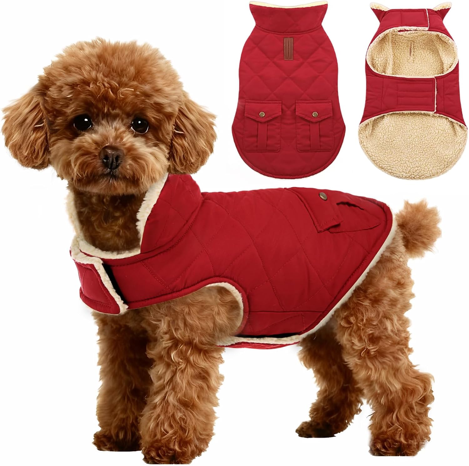 ASENKU Warm Dog Winter Coat, Waterproof Dog Coat for Cold Weather, Fleece Dogs Jacket with Ultra Thick Plush Lining Leash Hole Storage Pockets for Small Dogs (Green, Small) - Image 9
