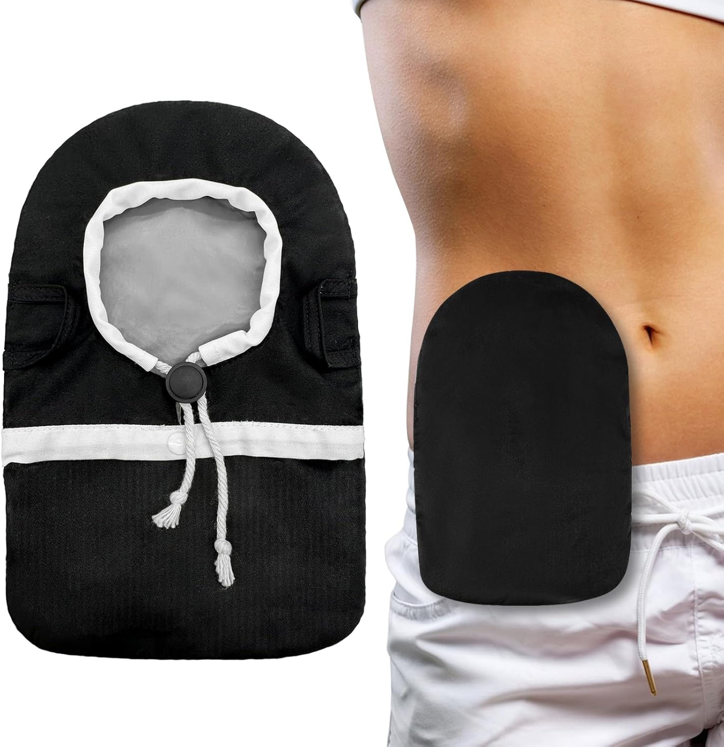 JFHNMLW Ostomy Bag Cover front view black waterproof support belt