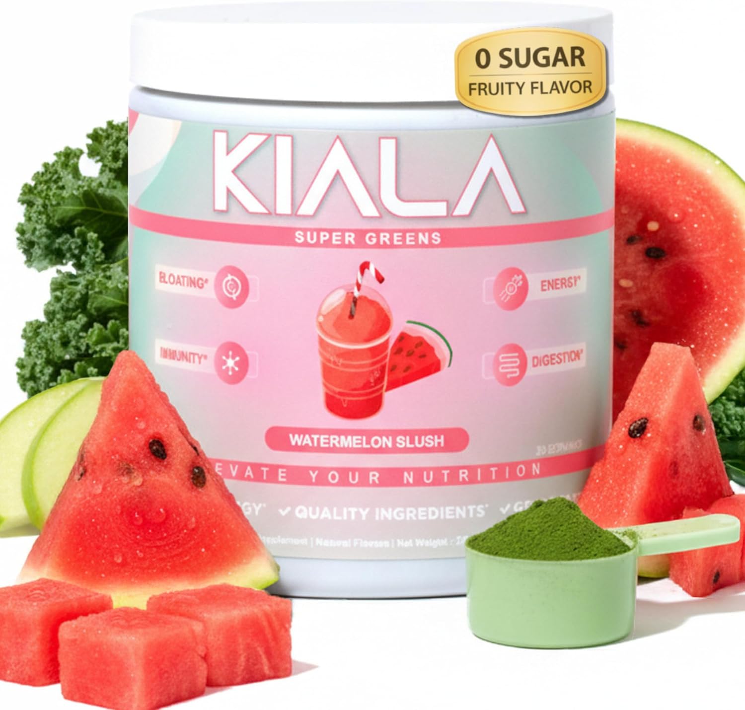 Kiala Nutrition Super Greens Powder Watermelon Slush front view