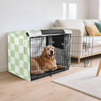 Stylish checkered pattern dog shelter accessory for modern home interiors.