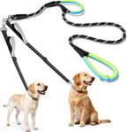 XiaZ double dog leash black front view showing tangle free 360 swivel coupler.