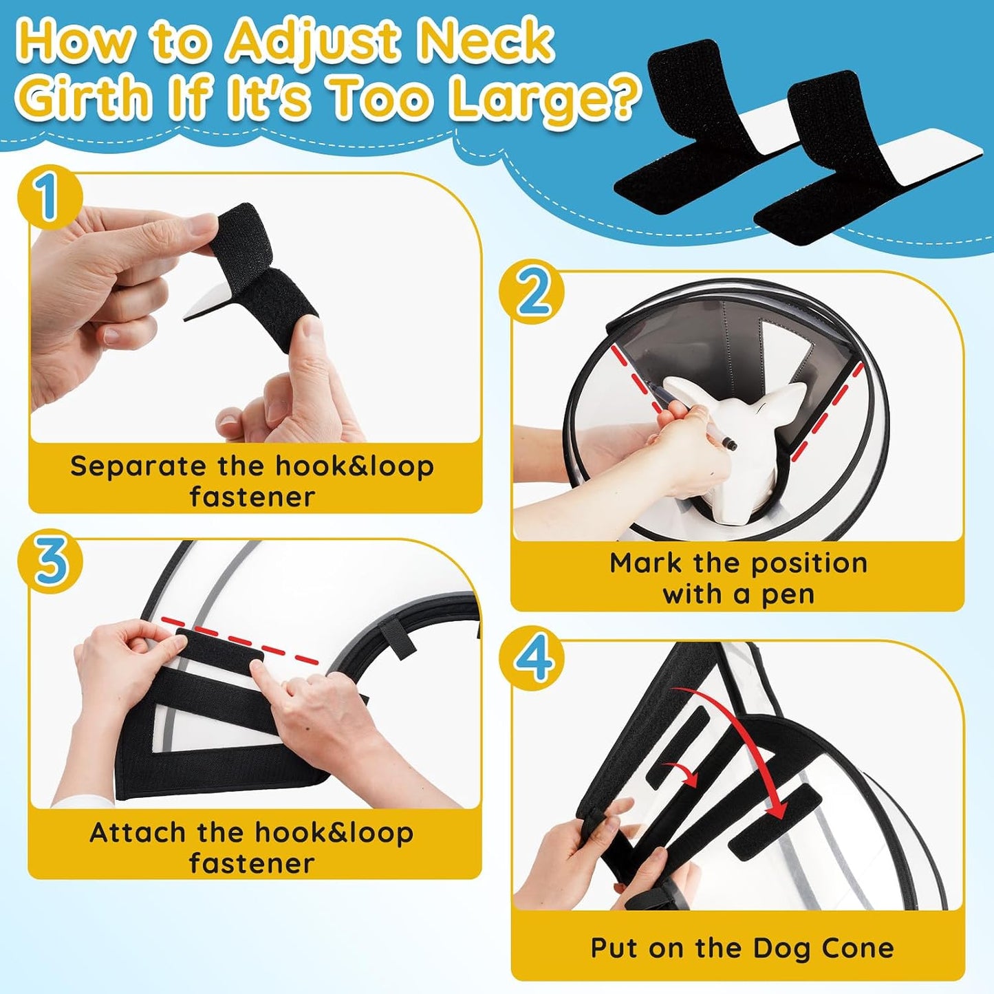 Premium imported pet recovery collar showing hook and loop closure
