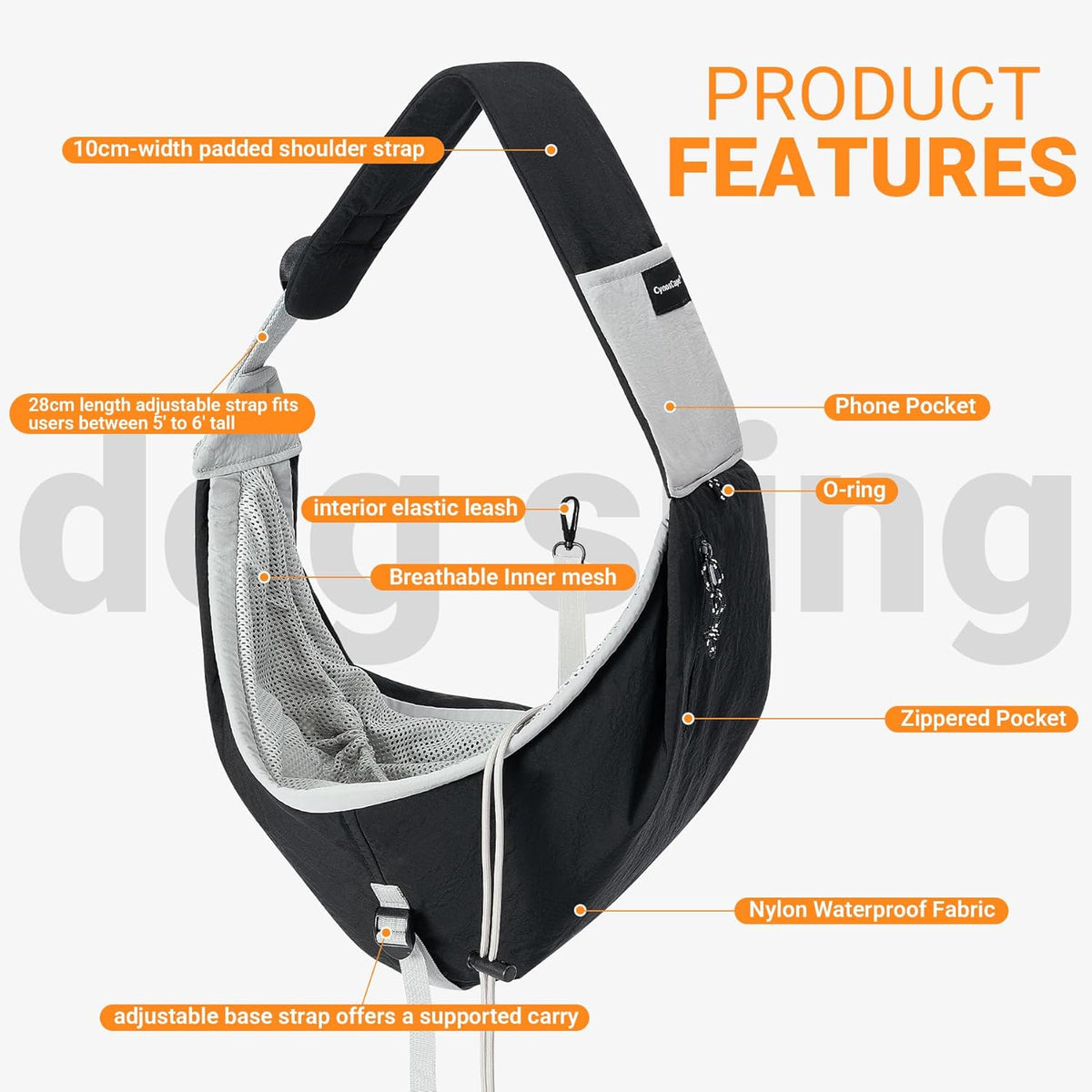 Side profile of CynosCape dog sling with storage pocket
