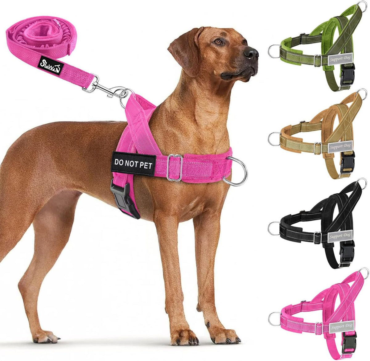 Lukovee No Pull Dog Harness and Leash Set - Adjustable Soft Padded Vest with Front Clip for Easy Control, Reflective Durable Harness for Safe Daily Training Walking for Medium Large Dogs (L, Green) - Image 14
