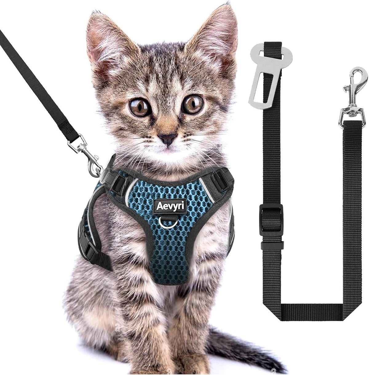 Cat Harness, Cat Harness and Leash for Walking, Adjusted in Four Directions and Breathable Cat Harness for Anti Escape that can be Fitted and Positioned, Reflective Strips Harness, Black, M - Image 11
