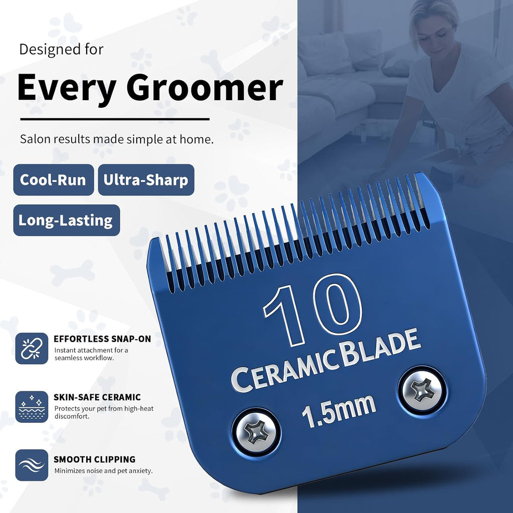 Three pack arrangement of DODAER size 10 pet clipper replacement blades demonstrating the detachable design