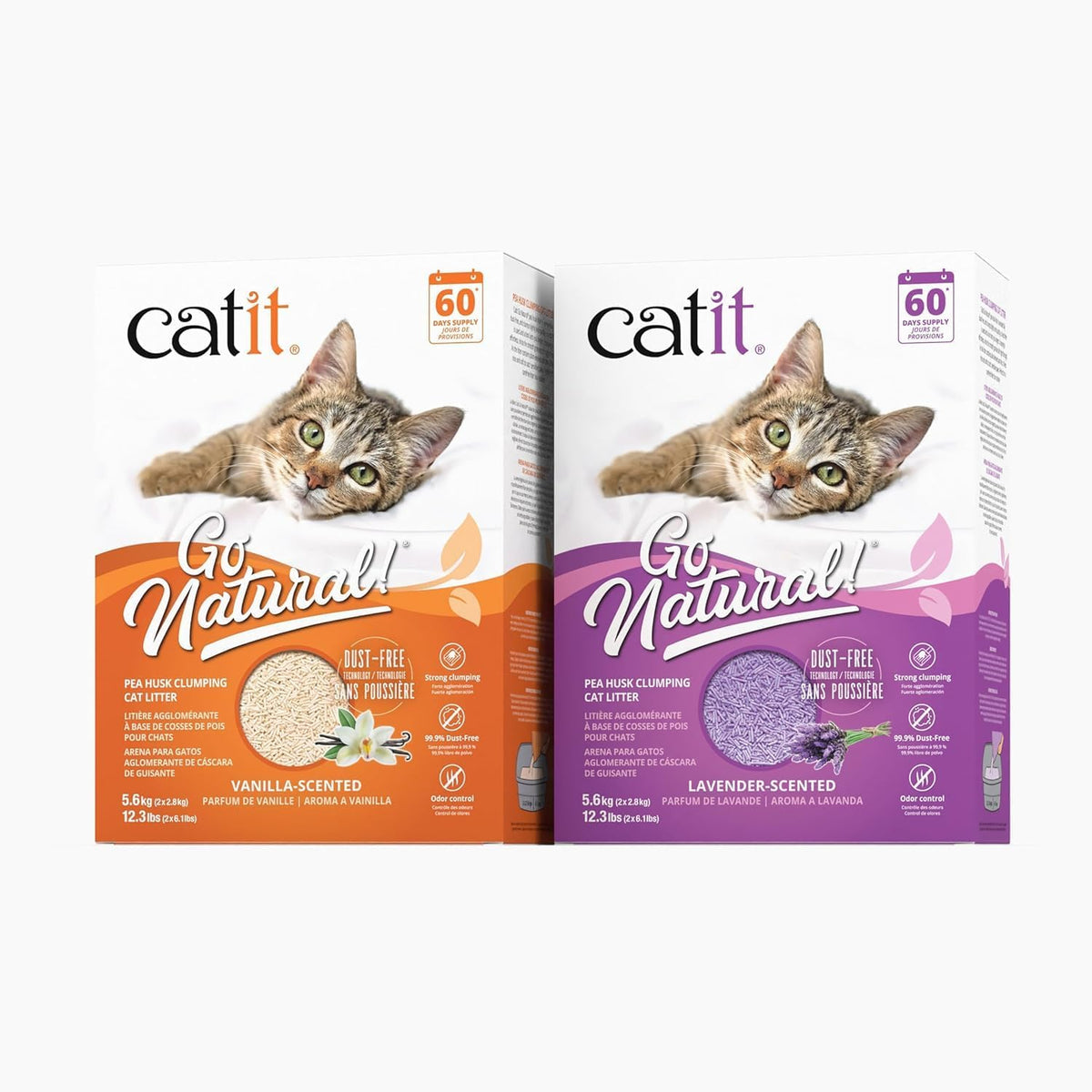 Catit lavender cat litter bag showing weight specifications