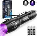 MOWETOO UV flashlight front view showcasing the dual white and ultraviolet LED emitter bulbs.