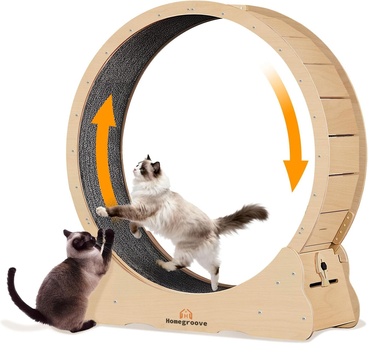 Homegroove Cat Exercise Wheel for Indoor Cats, 46" Large XL Cat Running Treadmill Wheel with Carpeted Runway for Kitty's Longer Life, Natural Wood Color(XL) - Image 11