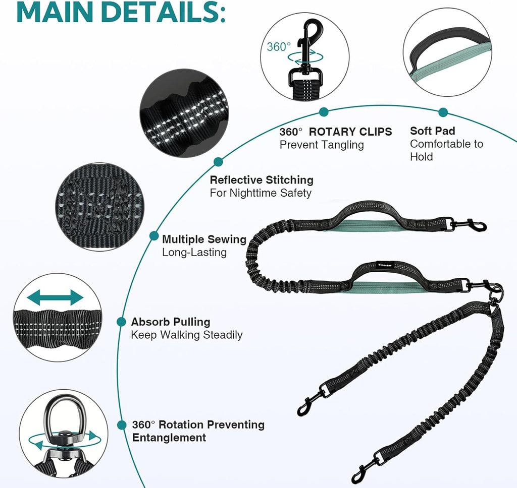 Close up of three hundred sixty degree swivel no tangle dual dog leash adapter