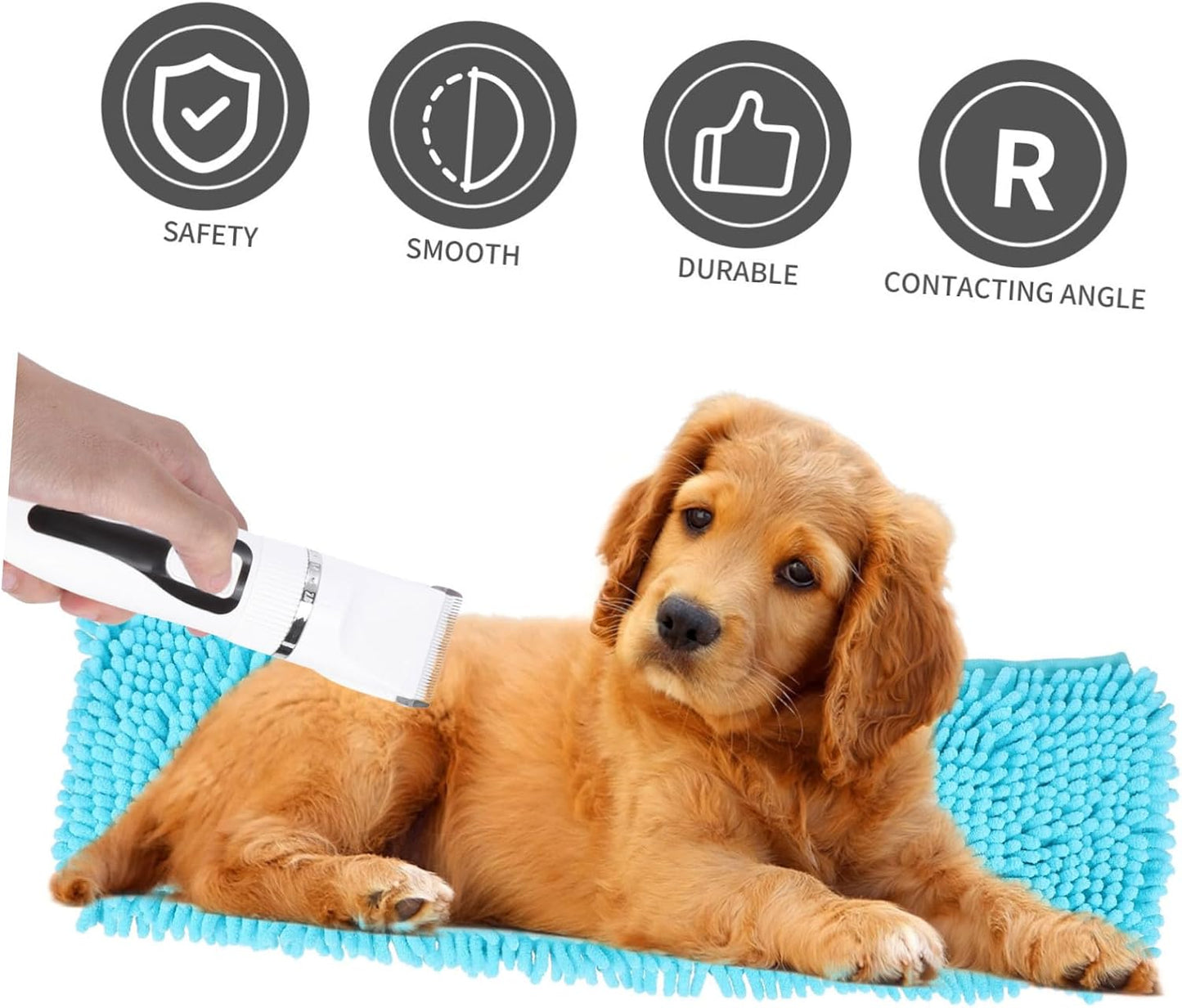 POPETPOP electric pet trimmer package list demonstrating cordless functionality for thick coats