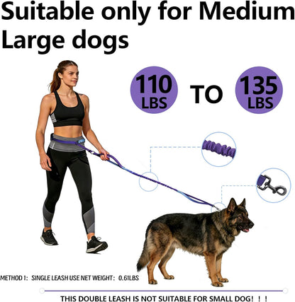 Side view of the violet double dog leash waist belt with quick release locking buckles