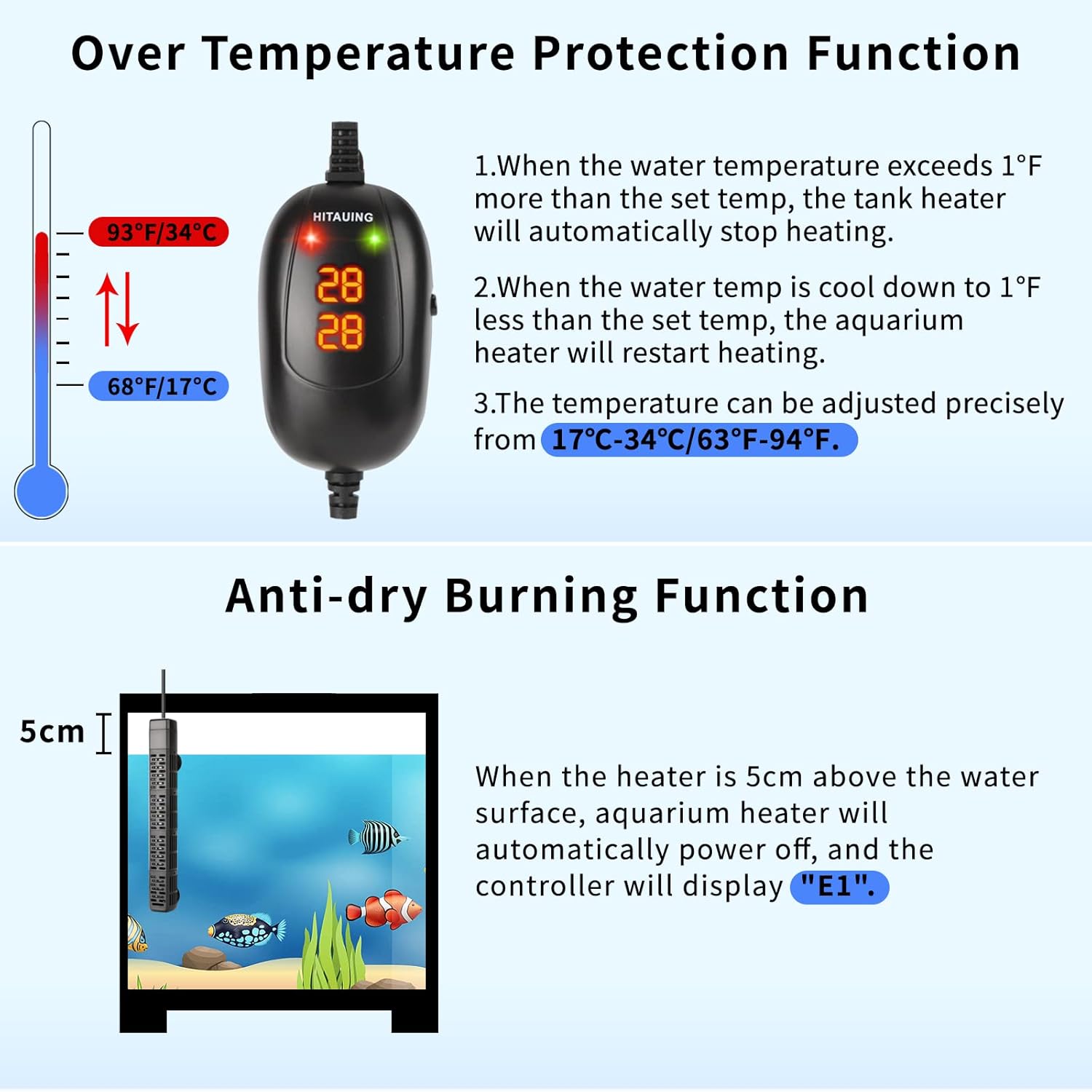 Close up of HiTauing aquarium heater external temperature controller