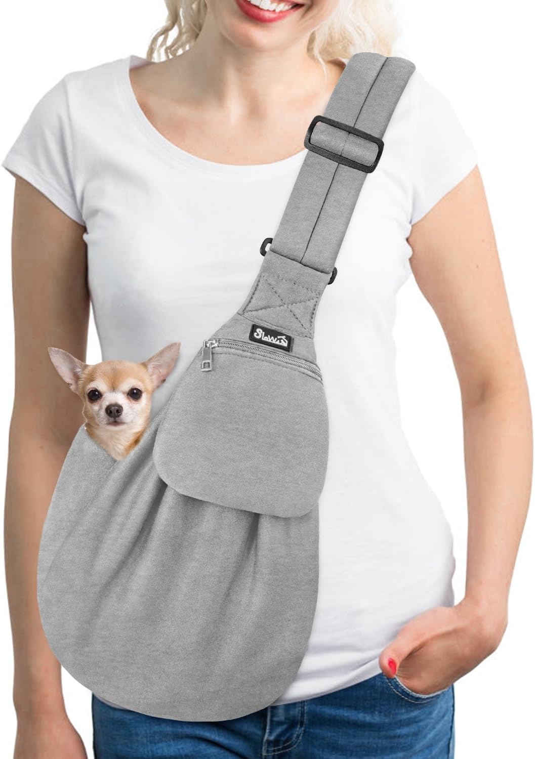 Lukovee Pet Sling, Hand Free Dog Sling Carrier Adjustable Padded Strap Tote Bag Breathable Cotton Shoulder Bag Front Pocket Safety Belt Carrying Small Dog Cat Puppy Machine Washable (Black, S) - Image 15