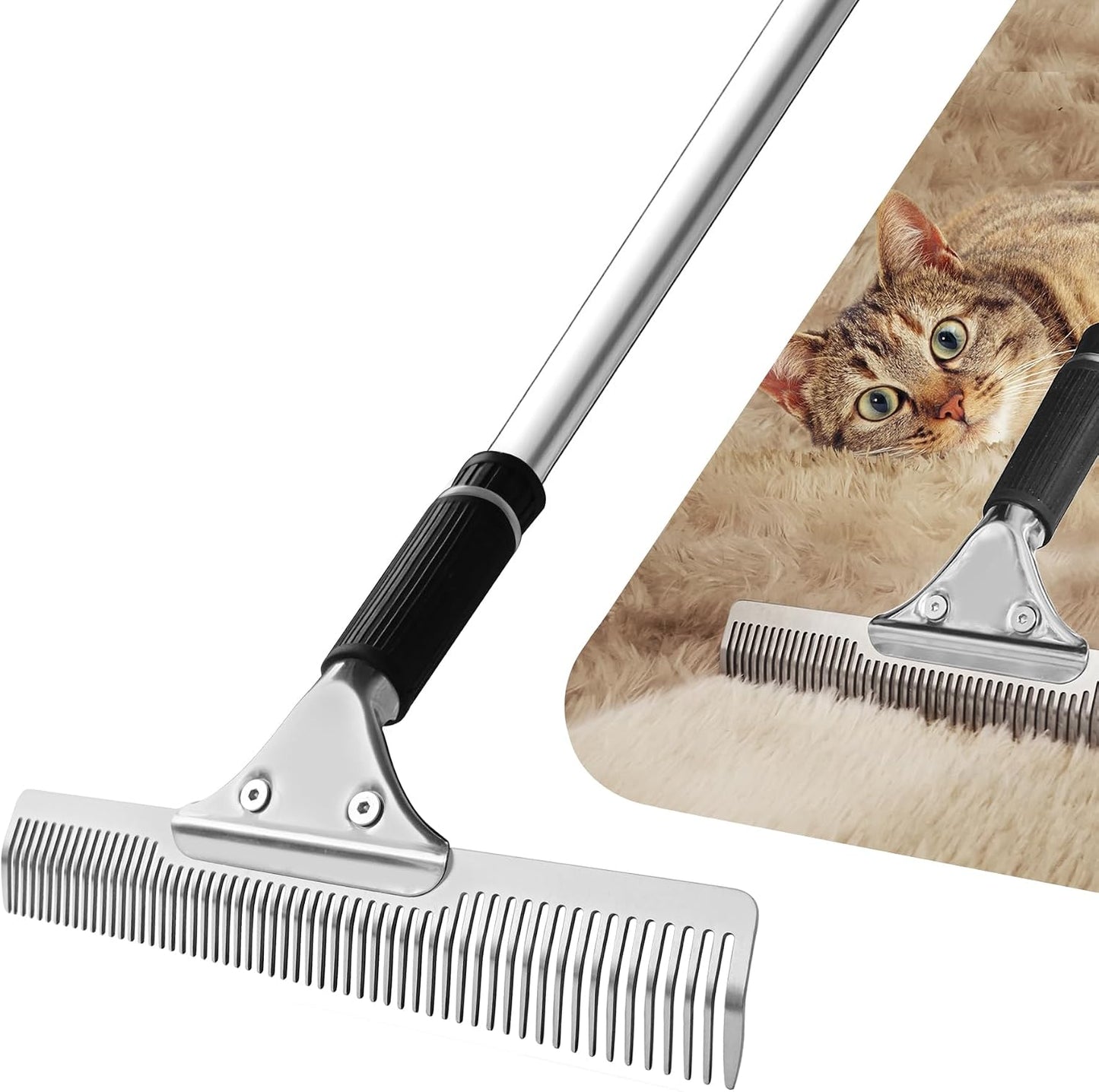 Zemozen Pet Hair Carpet Rake stainless steel brush front view