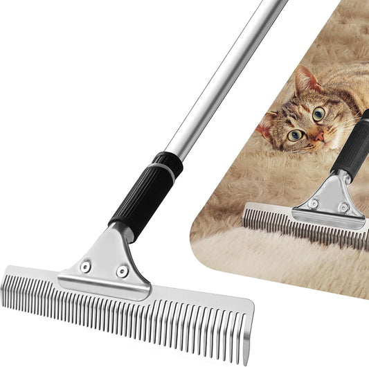 Zemozen Pet Hair Carpet Rake stainless steel brush front view