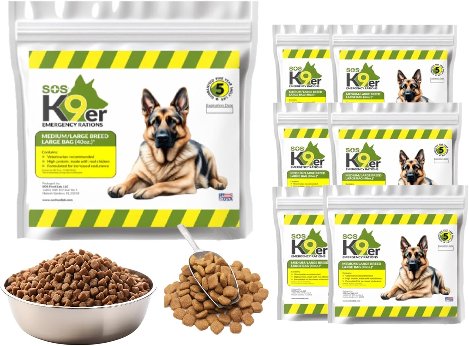 S.O.S. Food Lab K9er emergency pet survival food pouch for all dog breed sizes