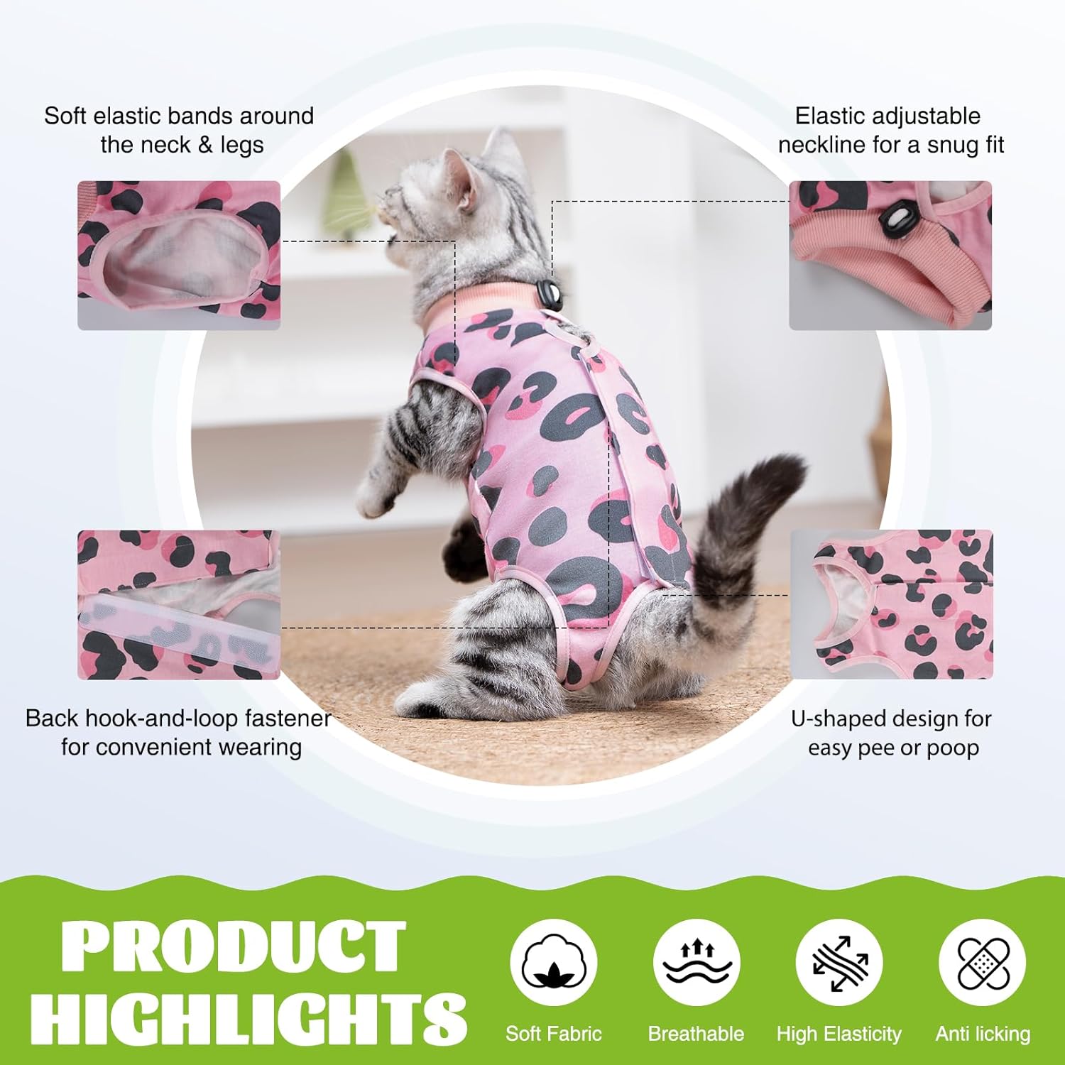 Soft stretchable feline surgical shirt showing adjustable neckline