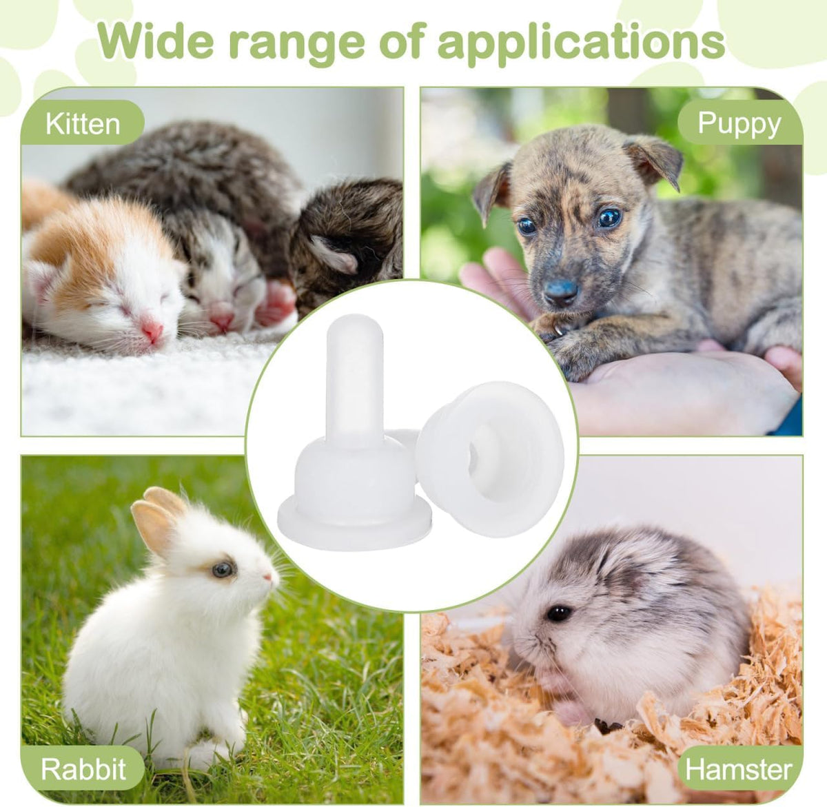 Gatuida white silicone small pet pacifiers emphasizing the durable construction for neonatal animal care.