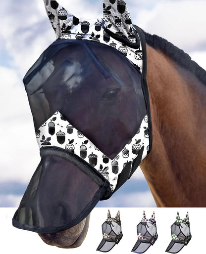 Harrison Howard LumiVista Horse Fly Mask Long Nose with Ears UV Protection for Horse Leopard Print M Cob - Image 6
