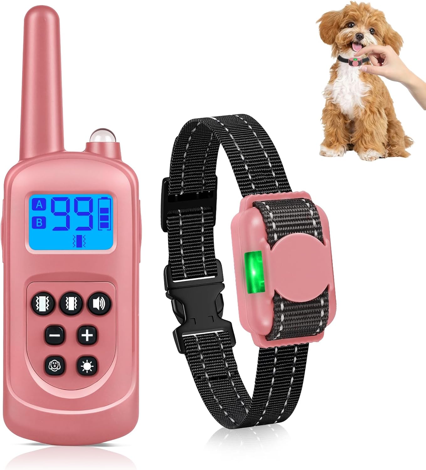 PetVogue Small No Shock Dog Training Collar front view showing the pink receiver and sleek remote control transmitter.
